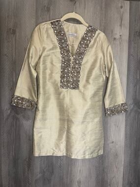 D Dream Atelier Tunic XS Champagne Gold Rhinestone Embellished Boho Top